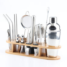 Load image into Gallery viewer, 18 in 1 Stainless Steel Cocktail Shaker Set, Oval Bamboo Base, Bar Tool Set, 350ml, 550ml, 750ml