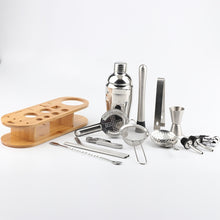 Load image into Gallery viewer, 18 in 1 Stainless Steel Cocktail Shaker Set, Oval Bamboo Base, Bar Tool Set, 350ml, 550ml, 750ml