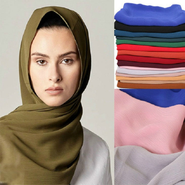 Women Solid Color Natural Fold Chiffon Shawl Scarf Turban