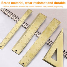 Load image into Gallery viewer, Brass Retro Drawing Ruler Measuring Tools, 0-10cm Isosceles Triangle Ruler, 0-10cm Right Angle Triangle Ruler, 0-15cm Wave Ruler, 0-15cm Ruler, 0-18cm Ruler, 0-120mm Caliper Single Scale, 0-180 Degree Protractor, 0-120mm Caliper Double Scale