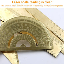 Load image into Gallery viewer, Brass Retro Drawing Ruler Measuring Tools, 0-10cm Isosceles Triangle Ruler, 0-10cm Right Angle Triangle Ruler, 0-15cm Wave Ruler, 0-15cm Ruler, 0-18cm Ruler, 0-120mm Caliper Single Scale, 0-180 Degree Protractor, 0-120mm Caliper Double Scale