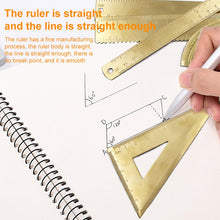 Load image into Gallery viewer, Brass Retro Drawing Ruler Measuring Tools, 0-10cm Isosceles Triangle Ruler, 0-10cm Right Angle Triangle Ruler, 0-15cm Wave Ruler, 0-15cm Ruler, 0-18cm Ruler, 0-120mm Caliper Single Scale, 0-180 Degree Protractor, 0-120mm Caliper Double Scale