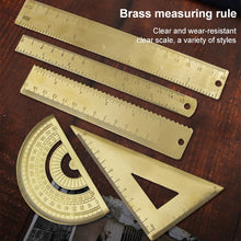 Load image into Gallery viewer, Brass Retro Drawing Ruler Measuring Tools, 0-10cm Isosceles Triangle Ruler, 0-10cm Right Angle Triangle Ruler, 0-15cm Wave Ruler, 0-15cm Ruler, 0-18cm Ruler, 0-120mm Caliper Single Scale, 0-180 Degree Protractor, 0-120mm Caliper Double Scale