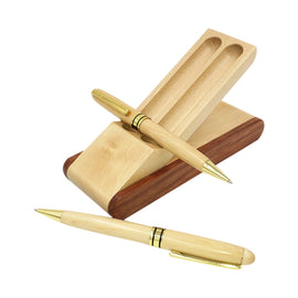 Creative Maple Pen Set with Wooden Pen Box Student Stationery Office Gifts, 2PCS Ballpoint Pen+Pen Box