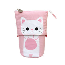 Load image into Gallery viewer, Corduroy Retractable Drop-Down Pencil Case Student Stationery Storage Bag, White Cat, Black Cat, Coffee Cat, Gray Cat