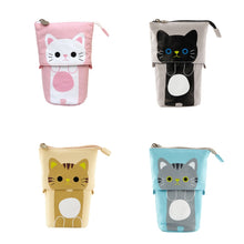 Load image into Gallery viewer, Corduroy Retractable Drop-Down Pencil Case Student Stationery Storage Bag, White Cat, Black Cat, Coffee Cat, Gray Cat