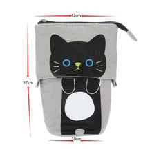 Load image into Gallery viewer, Corduroy Retractable Drop-Down Pencil Case Student Stationery Storage Bag, White Cat, Black Cat, Coffee Cat, Gray Cat
