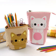 Load image into Gallery viewer, Corduroy Retractable Drop-Down Pencil Case Student Stationery Storage Bag, White Cat, Black Cat, Coffee Cat, Gray Cat