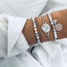 Load image into Gallery viewer, 4 PCS/ Set  Bohemian Charm Bead Bracelet Women Heart Marble Stone Tassel Bangles