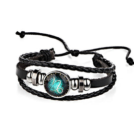 Constellations Couple Retro Weave Bracelets Leather Beads Bangle Bracelet, Capricornus