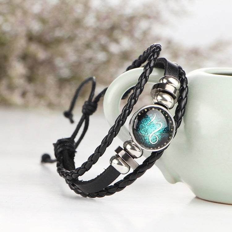 Constellations Couple Retro Weave Bracelets Leather Beads Bangle Bracelet, Aquarius, Libra, Aries, Scorpio, Virgo, Taurus, Cancer, Capricornus, Sagittarius, Leo, Pisces, Gemini
