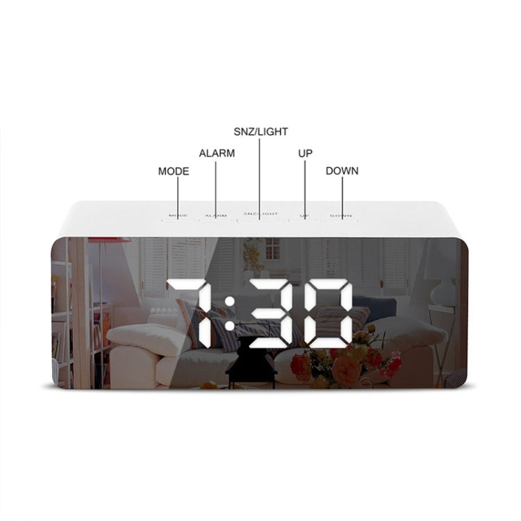 LED Mirror Alarm Clock Digital Snooze Table Clock Electronic Time Temperature Large Display with Wake Up Light, TS-S69-W, TS-S69-L