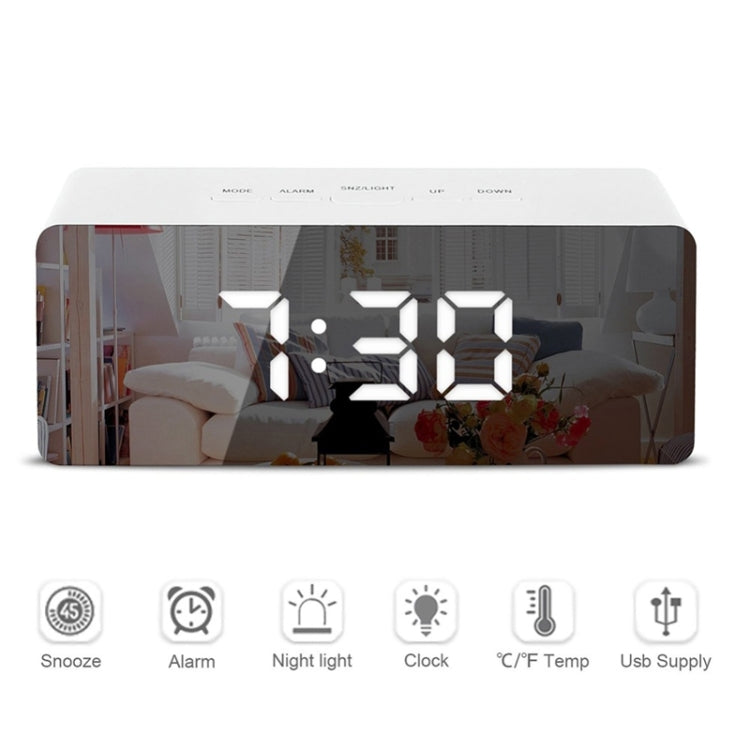 LED Mirror Alarm Clock Digital Snooze Table Clock Electronic Time Temperature Large Display with Wake Up Light, TS-S69-W, TS-S69-L