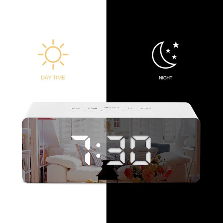 LED Mirror Alarm Clock Digital Snooze Table Clock Electronic Time Temperature Large Display with Wake Up Light, TS-S69-W, TS-S69-L