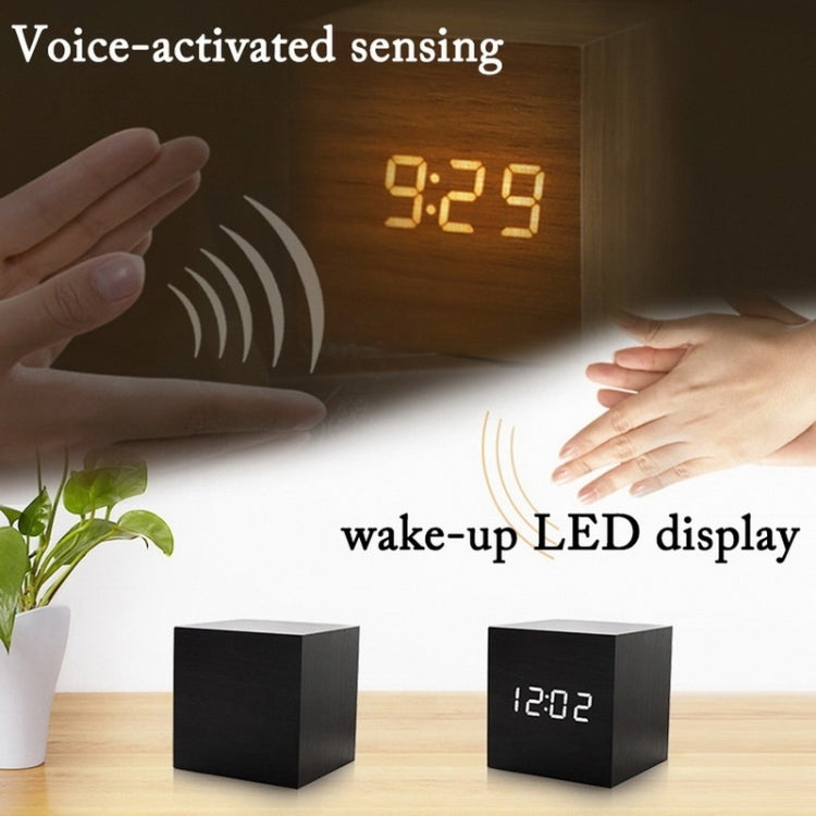 Multicolor Sounds Control Wooden Clock Modern Digital LED Desk Alarm Clock Thermometer Timer, Black White, Black Red, Black Blue, Black Green, White Wood, White Red, White Blue, White Green, Wooden White, Wooden Red, Wooden Blue, Wooden Green, Red Wood