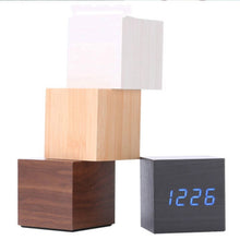Load image into Gallery viewer, Multicolor Sounds Control Wooden Clock Modern Digital LED Desk Alarm Clock Thermometer Timer, Black White, Black Red, Black Blue, Black Green, White Wood, White Red, White Blue, White Green, Wooden White, Wooden Red, Wooden Blue, Wooden Green, Red Wood