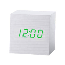 Load image into Gallery viewer, Multicolor Sounds Control Wooden Clock Modern Digital LED Desk Alarm Clock Thermometer Timer, Black White, Black Red, Black Blue, Black Green, White Wood, White Red, White Blue, White Green, Wooden White, Wooden Red, Wooden Blue, Wooden Green, Red Wood