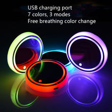 Load image into Gallery viewer, 2 PCS Car LED Luminous Water Coaster Car Atmosphere Light USB Charging Non-Slip Coaster, Car Luminous Water Coaster