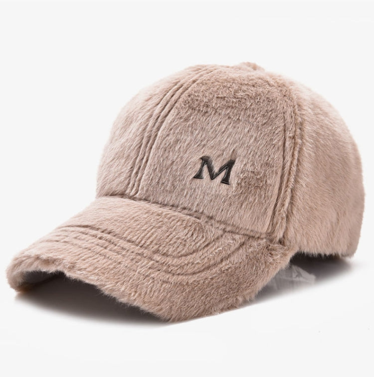 Women Autumn and Winter Thickened Rabbit Fur Plush Baseball Cap Curved Brim Warm Cap