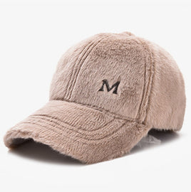 Women Autumn and Winter Thickened Rabbit Fur Plush Baseball Cap Curved Brim Warm Cap
