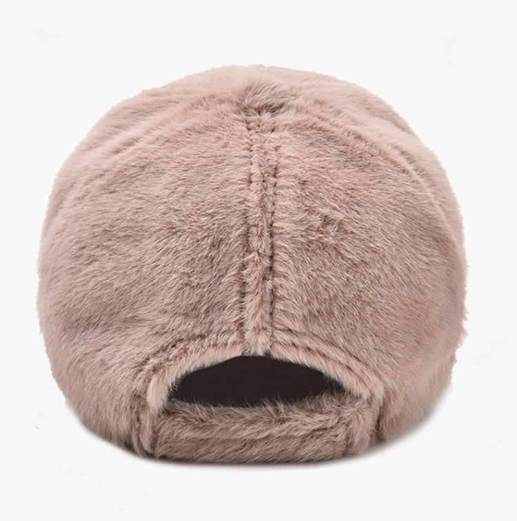 Women Autumn and Winter Thickened Rabbit Fur Plush Baseball Cap Curved Brim Warm Cap