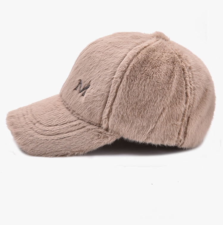 Women Autumn and Winter Thickened Rabbit Fur Plush Baseball Cap Curved Brim Warm Cap