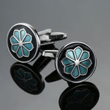 A pairMen Shirt Cufflinks Blue Series Enamel Crystal Vintage Pattern Cufflinks, Color: 15