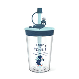 Children Cartoon Marine Animal Straw Drinking Cup Safe And Environmentally Friendly Plastic Drinking Cup, Navy Blue, Light Blue, Pink, Light Grey