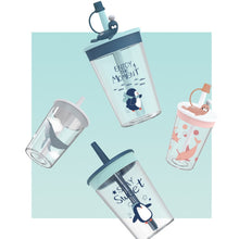 Load image into Gallery viewer, Children Cartoon Marine Animal Straw Drinking Cup Safe And Environmentally Friendly Plastic Drinking Cup, Navy Blue, Light Blue, Pink, Light Grey