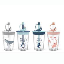 Load image into Gallery viewer, Children Cartoon Marine Animal Straw Drinking Cup Safe And Environmentally Friendly Plastic Drinking Cup, Navy Blue, Light Blue, Pink, Light Grey