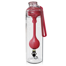 Load image into Gallery viewer, Cartoon Cat Pattern Tea Water Separation Plastic Cup With Spoon, White, Red, Blue, Black