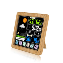 Load image into Gallery viewer, TS-3310 Wireless Weather Clock Multifunctional Color Screen Clock Creative Home Touch Screen Thermometer, Wood Grain, Black