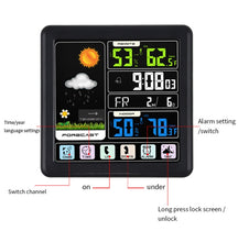 Load image into Gallery viewer, TS-3310 Wireless Weather Clock Multifunctional Color Screen Clock Creative Home Touch Screen Thermometer, Wood Grain, Black