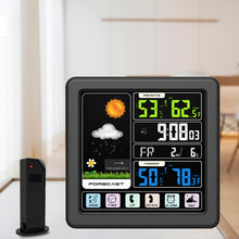 Load image into Gallery viewer, TS-3310 Wireless Weather Clock Multifunctional Color Screen Clock Creative Home Touch Screen Thermometer, Wood Grain, Black