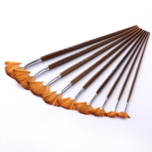 Load image into Gallery viewer, ZHU TING 9 PCS / Set Wooden Pole Fan-Shaped Nylon Hair Paintbrush Gouache Watercolor Acrylic Oil Painting Fishtail, Watercolor Oil Painting
