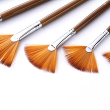 Load image into Gallery viewer, ZHU TING 9 PCS / Set Wooden Pole Fan-Shaped Nylon Hair Paintbrush Gouache Watercolor Acrylic Oil Painting Fishtail, Watercolor Oil Painting