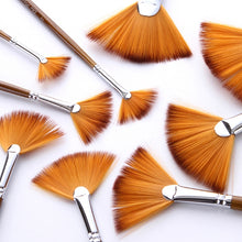 Load image into Gallery viewer, ZHU TING 9 PCS / Set Wooden Pole Fan-Shaped Nylon Hair Paintbrush Gouache Watercolor Acrylic Oil Painting Fishtail, Watercolor Oil Painting