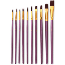 Load image into Gallery viewer, ZHU TING 10 in 1 Pearl Rod Nylon Hair Combination Brush Oil Paint Brush, Blue Rods, Purple Rods, Black Rods