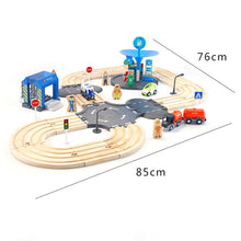 Load image into Gallery viewer, Multifunctional Wooden Police Station Road Track Set Baby Assembling Building Blocks Educational Early Education Toys