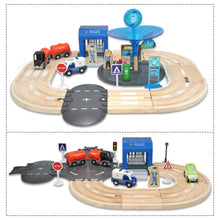 Load image into Gallery viewer, Multifunctional Wooden Police Station Road Track Set Baby Assembling Building Blocks Educational Early Education Toys