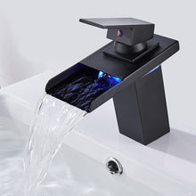 Load image into Gallery viewer, LED Three Lights Hot Cold Water Faucet Bathroom Waterfall Faucet CN Plug, Black, Electroplating Silver