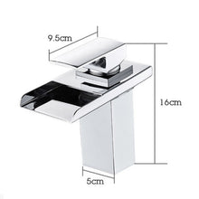 Load image into Gallery viewer, LED Three Lights Hot Cold Water Faucet Bathroom Waterfall Faucet CN Plug, Black, Electroplating Silver