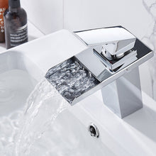 Load image into Gallery viewer, LED Three Lights Hot Cold Water Faucet Bathroom Waterfall Faucet CN Plug, Black, Electroplating Silver