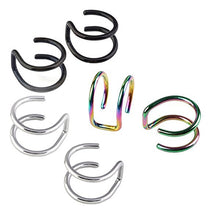Load image into Gallery viewer, 3 PCS Punk Rock Ear Clip Hollow Out U Shape Earrings Nose clip, Black, Yellow, Colorful, Silver, Blue