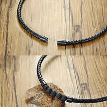 Load image into Gallery viewer, NC441 Stainless Steel Magnet Clasp Lava Stone Leather Collar Necklace, NC441