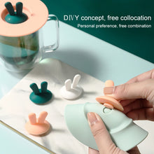 Load image into Gallery viewer, Food Grade Bunny Ears Shape Silicone Cup Lid Sealing Lid Cartoon Mug Dustproof Leak-Proof Lid, Yellow, Green, Pink