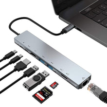 Load image into Gallery viewer, WC7367 8 in 1 87W Type-C to PD+USB3.0/USB2.0+SD+TF+HDMI+RJ45+Type-c Docking Station HUB, WC7367