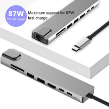 Load image into Gallery viewer, WC7367 8 in 1 87W Type-C to PD+USB3.0/USB2.0+SD+TF+HDMI+RJ45+Type-c Docking Station HUB, WC7367