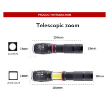 Load image into Gallery viewer, Telescopic Zoom Strong Light Flashlight Strong Magnetic Rechargeable LED Flashlight, Silver Head (No Battery, No Charger), Black Head (No Battery, No Charger), Silver Head (With Battery, EU Plug Charger), Black Head (With Battery, EU Plug Charger)
