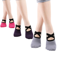 Load image into Gallery viewer, One Pair Ladies Cross Strap Version Edging Backless Yoga Socks Non-slip Boat Socks